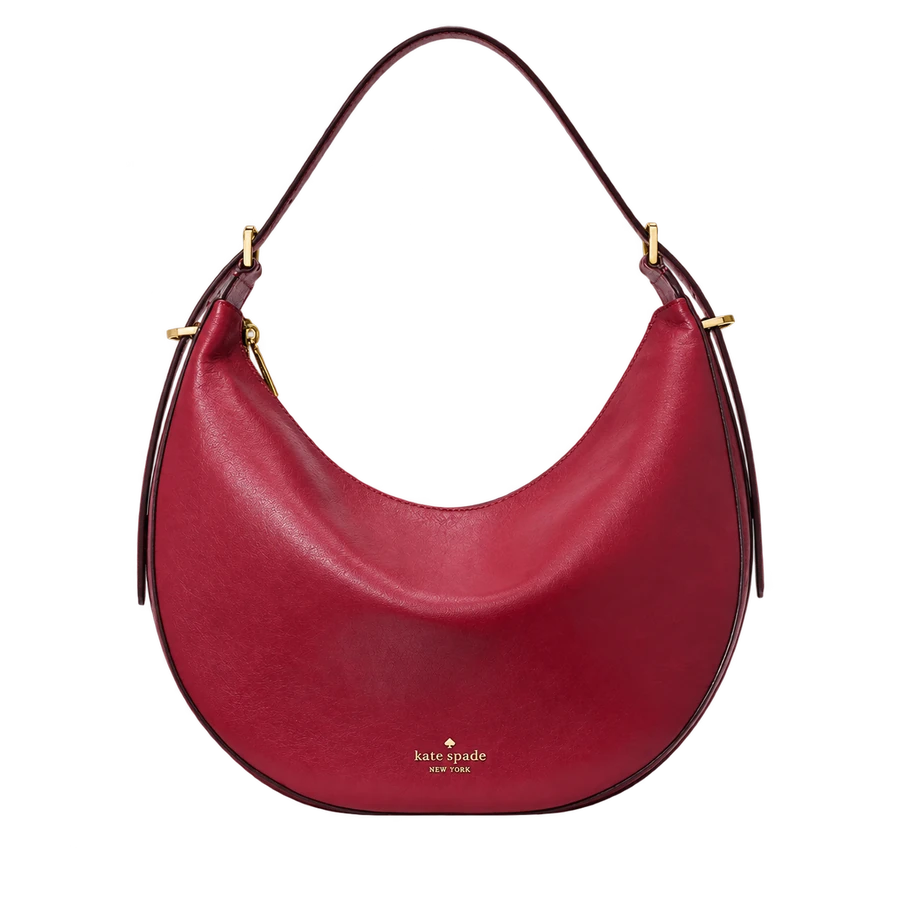 Kate Spade Nova Smooth Leather Large Crescent Shoulder Bag Red Jam - Ready Stock Malaysia
