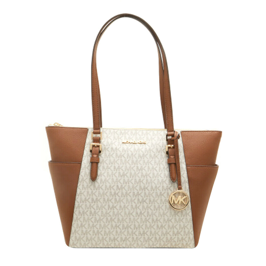 Charlotte Large Logo and Leather Top-Zip Tote Bag - VANILLA - Amaboxly