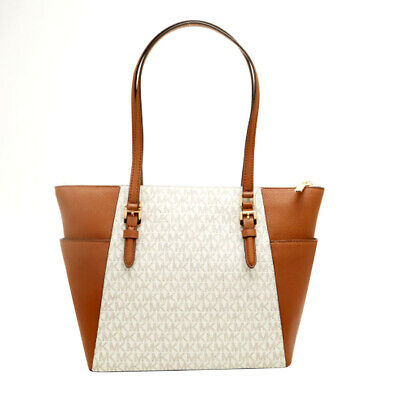 Charlotte Large Logo and Leather Top-Zip Tote Bag - VANILLA - Amaboxly