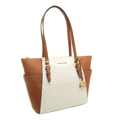 Charlotte Large Logo and Leather Top-Zip Tote Bag - VANILLA - Amaboxly