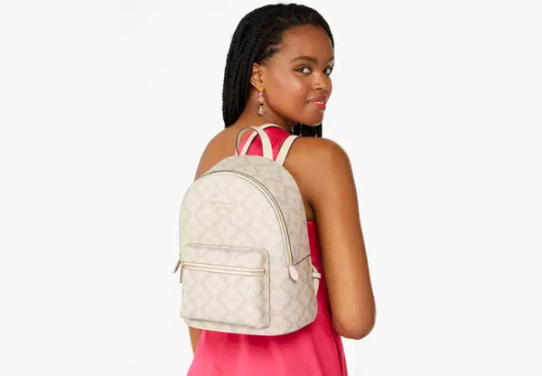 Kate Spade Signature Spade Flower Medium Backpack Dark Beige Multi - Ready Stock Malaysia - Image 2