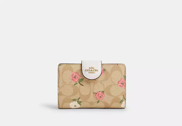 Medium Corner Zip Wallet In Signature Canvas With Floral Print