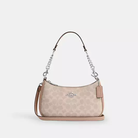 Coach Teri Shoulder Bag In Signature Canvas Silver/Sand/Taupe - Preorder