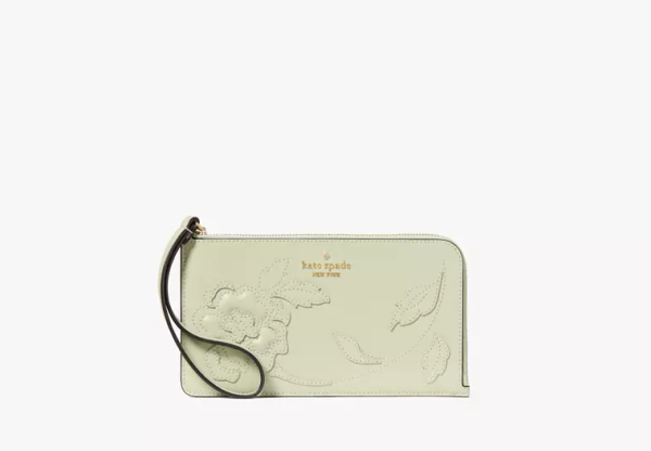 Lucy Floral Applique Medium L-zip Wristlet