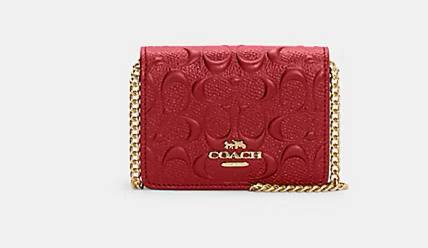 Coach Mini Wallet On A Chain In Signature Leather Red - Ready Stock Malaysia