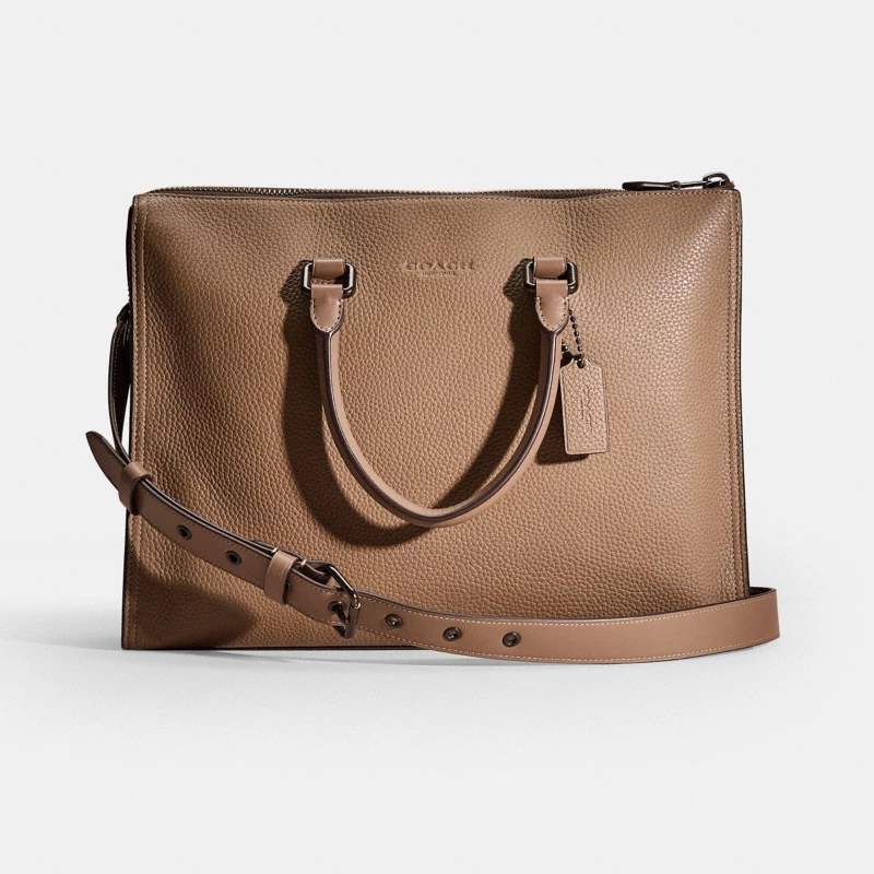 Coach Court Tote structured pebbled leather tan 2026