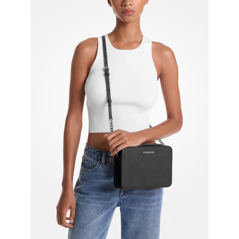 Michael Kors Jet Set Large Crossbody black saffiano leather MK logo 2024