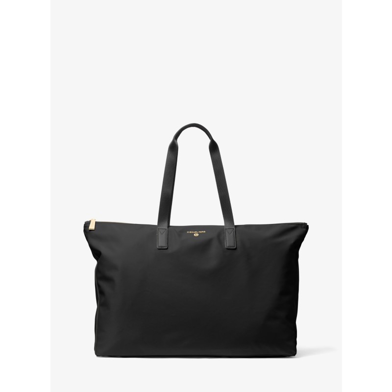 Michael Kors Jet Set Travel Large Satchel nylon black gold hardware 2026