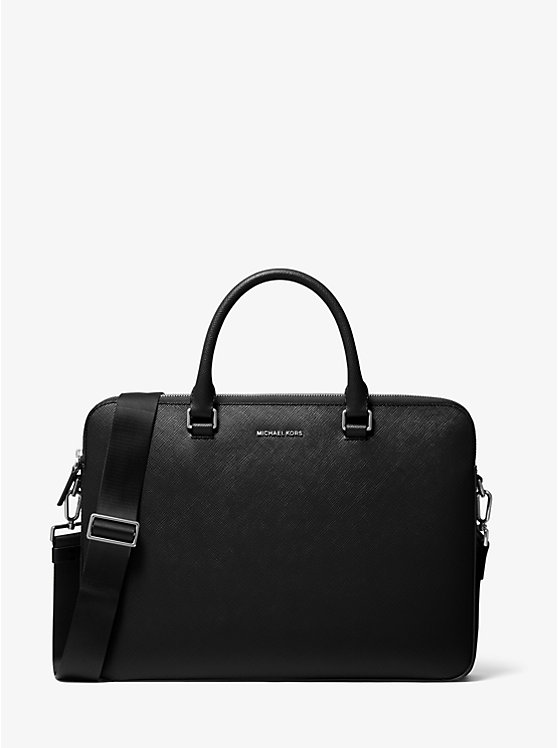 Michael Kors men leather briefcase black executive saffiano 2025