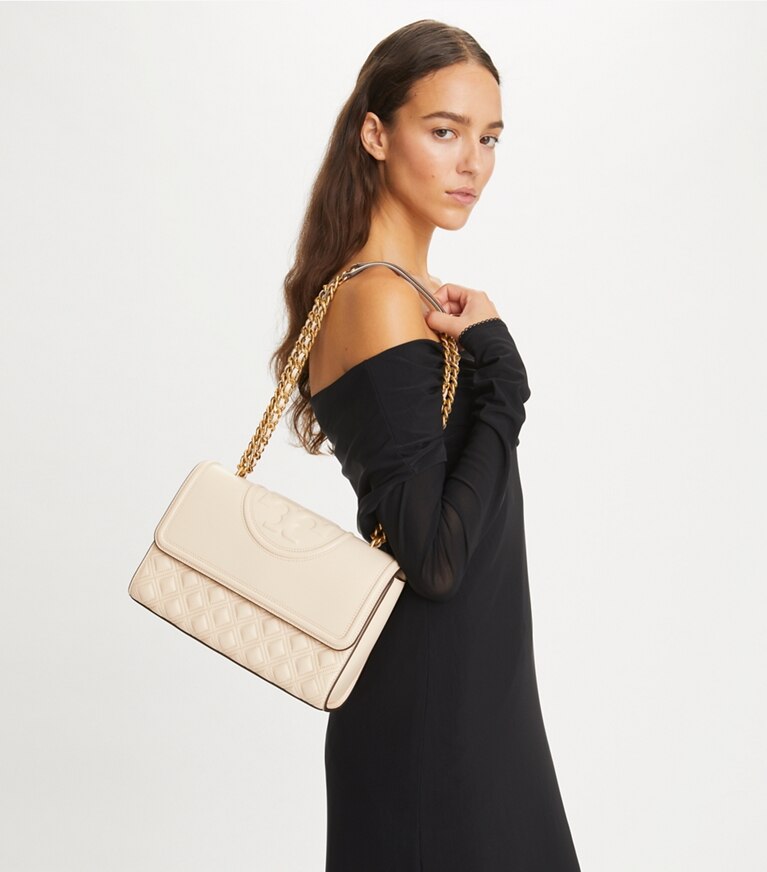 Tory Burch Fleming convertible shoulder bag black quilted leather double T 2024