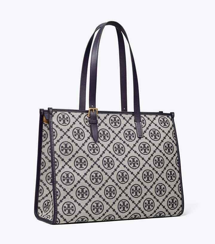 Tory Burch T Monogram tote bag navy ivory coated canvas large women