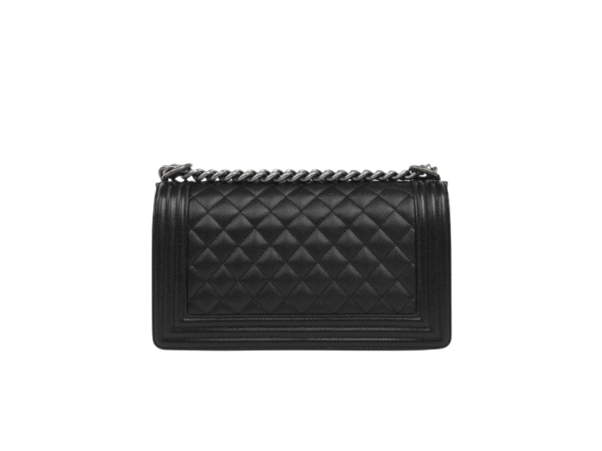 Chanel Boy Bag medium black grained calfskin dark ruthenium hardware structured