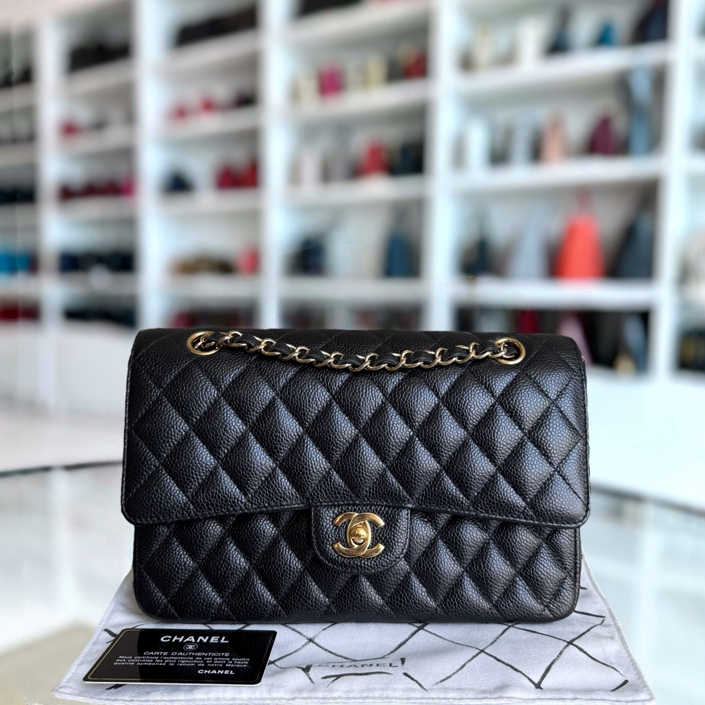 Chanel Classic Flap Medium black caviar gold hardware 2024
