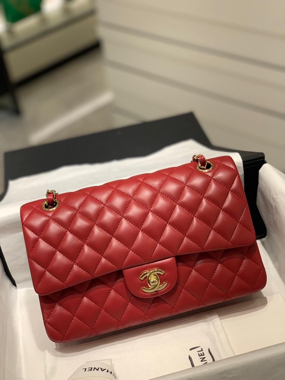 Chanel Classic Flap Medium red lambskin gold hardware 2024