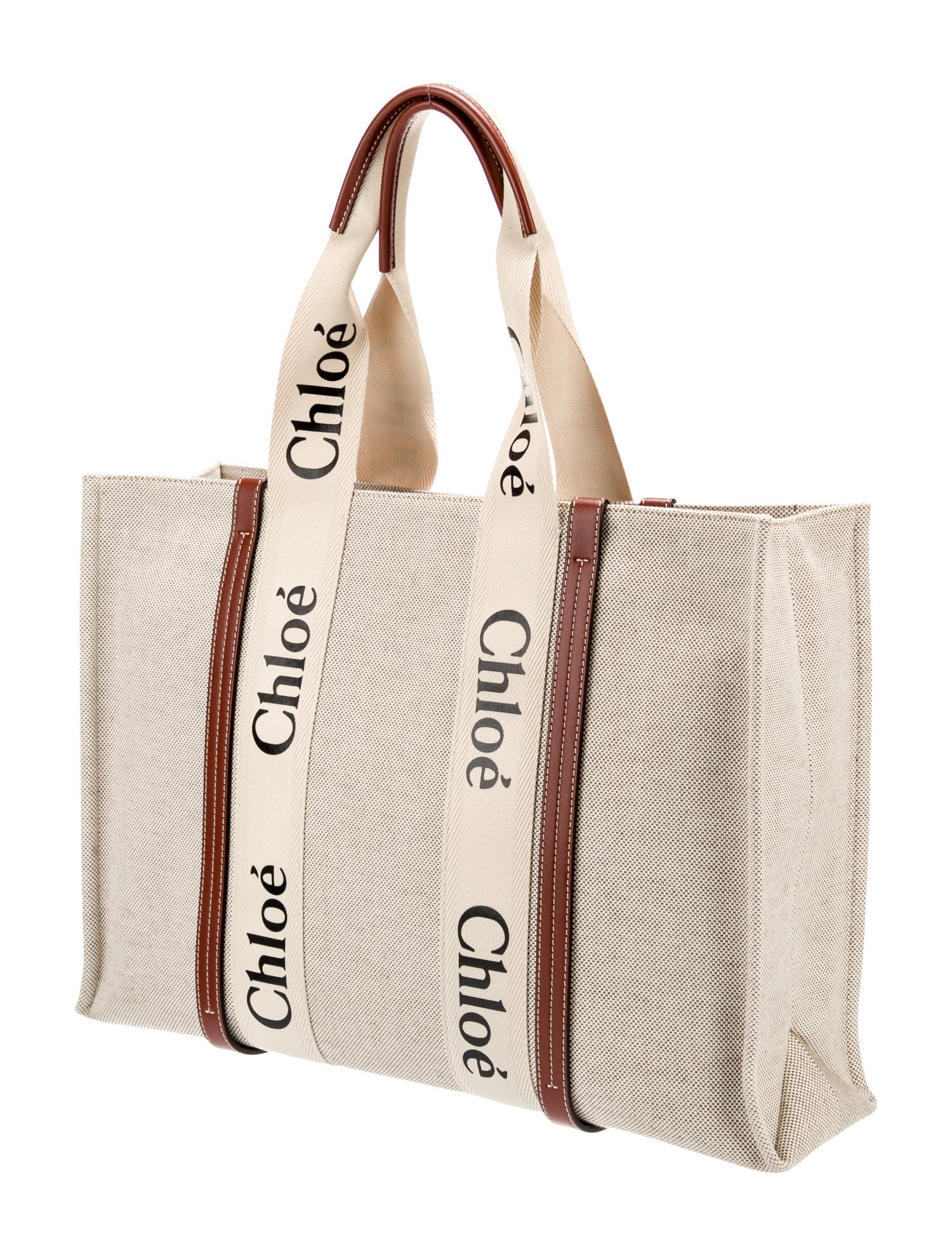 Chloe Woody large tote bag canvas cream white Chloe lettering