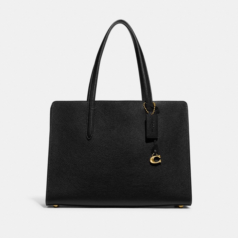 Coach Court tote bag pebbled leather black structured