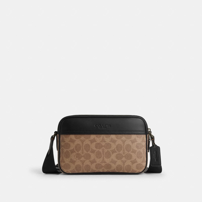 Coach Graham Crossbody Bag Signature Canvas tan brown authentic outlet