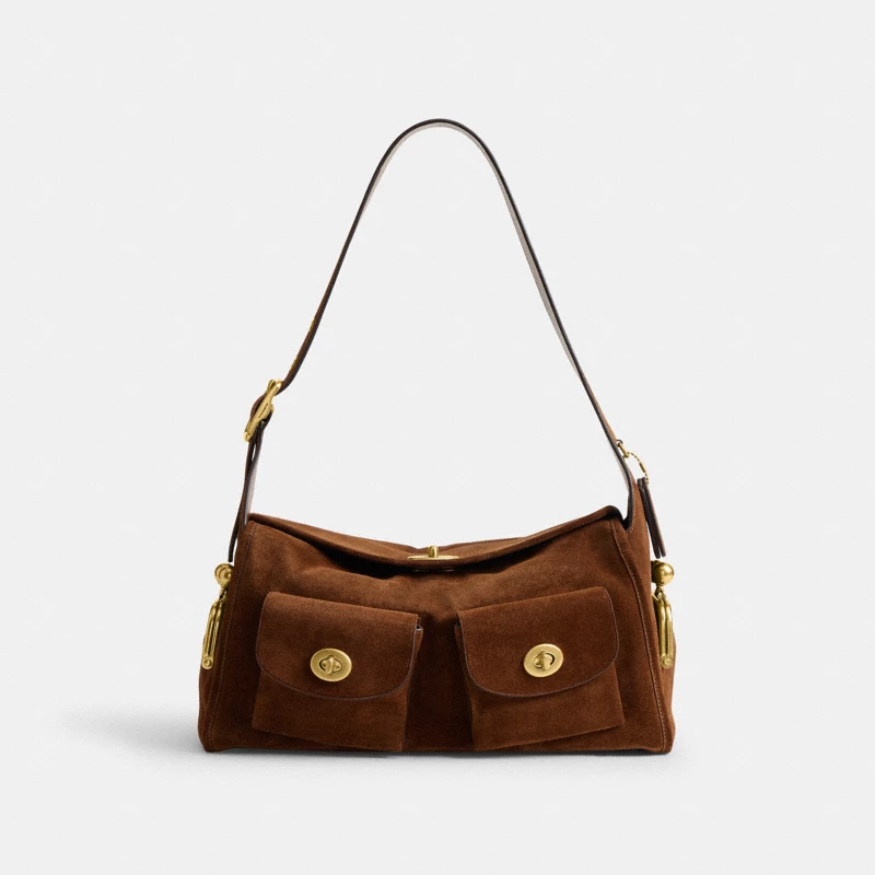 Coach Originals Turnlock Haversack Suede Black Smoke shoulder bag