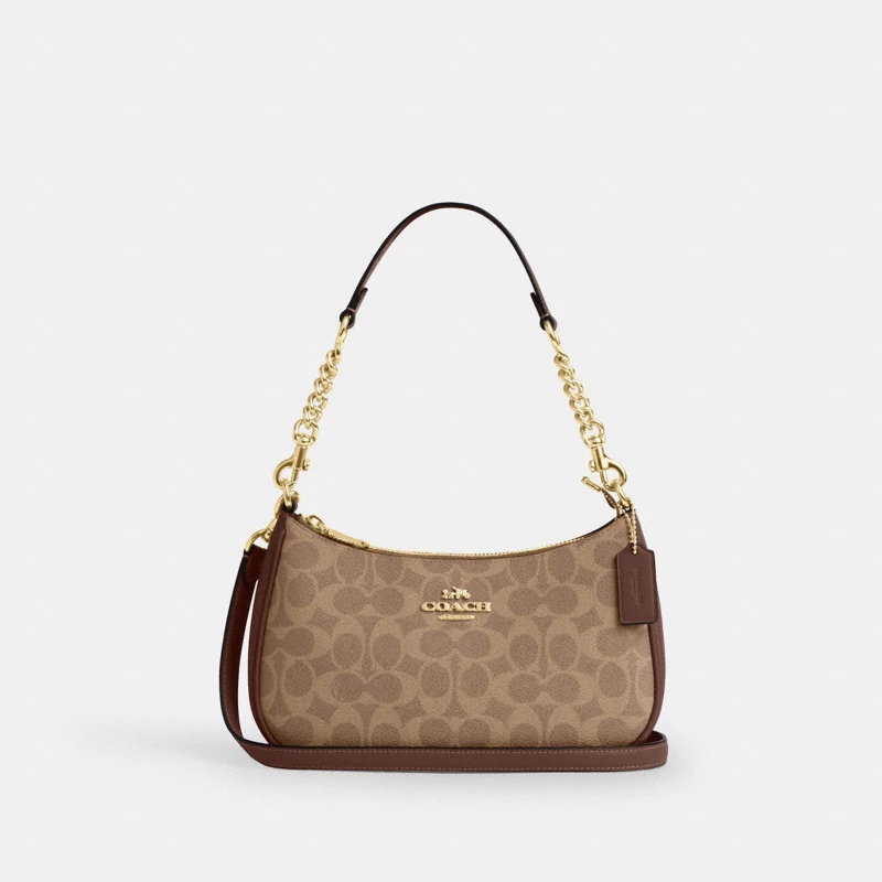 Coach signature shoulder bag brown khaki monogram 2025