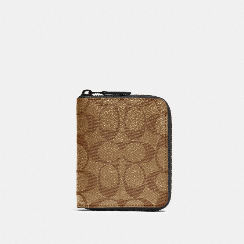 Coach Signature Zip Around Wallet brown canvas khaki tan 2025 authentic