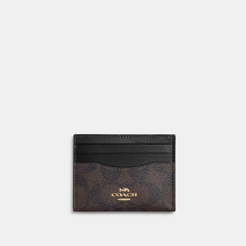 Coach Slim ID Card Case Signature Canvas brown tan wallet outlet