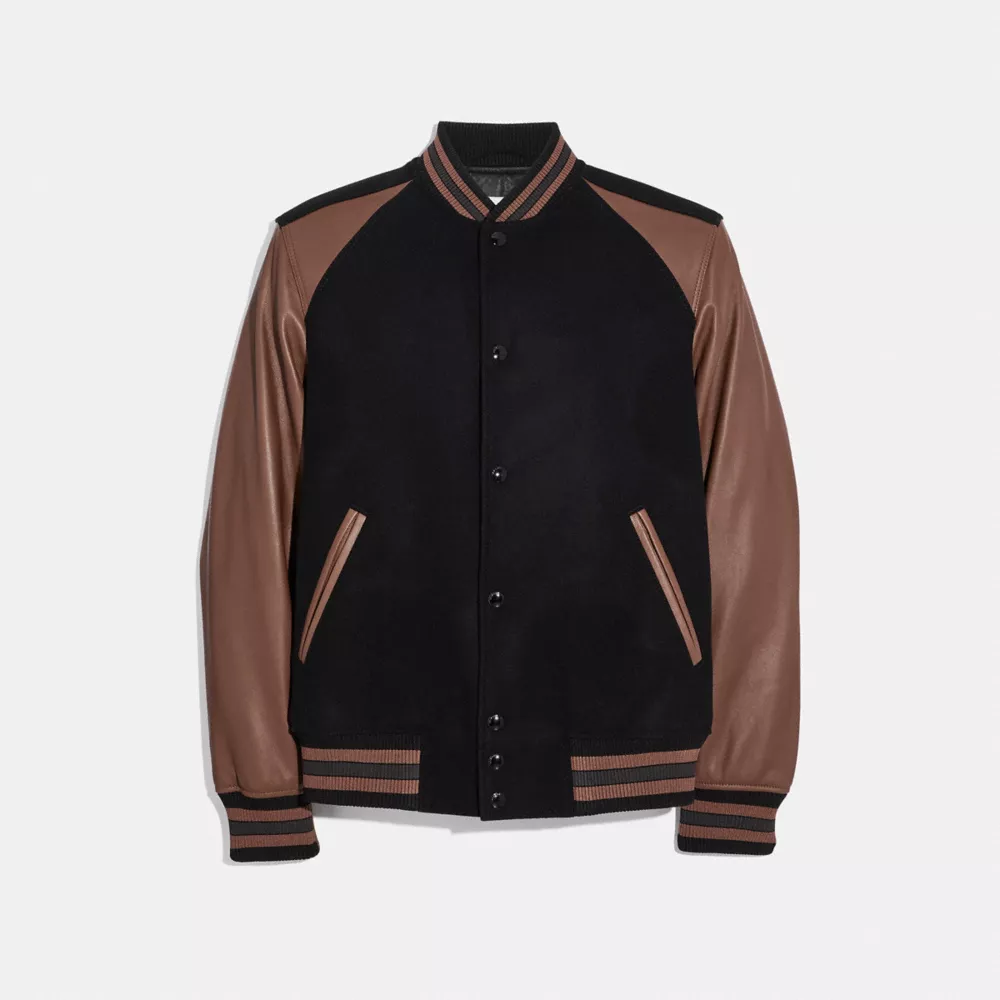 Coach Stripe Wool Varsity Jacket black 2025