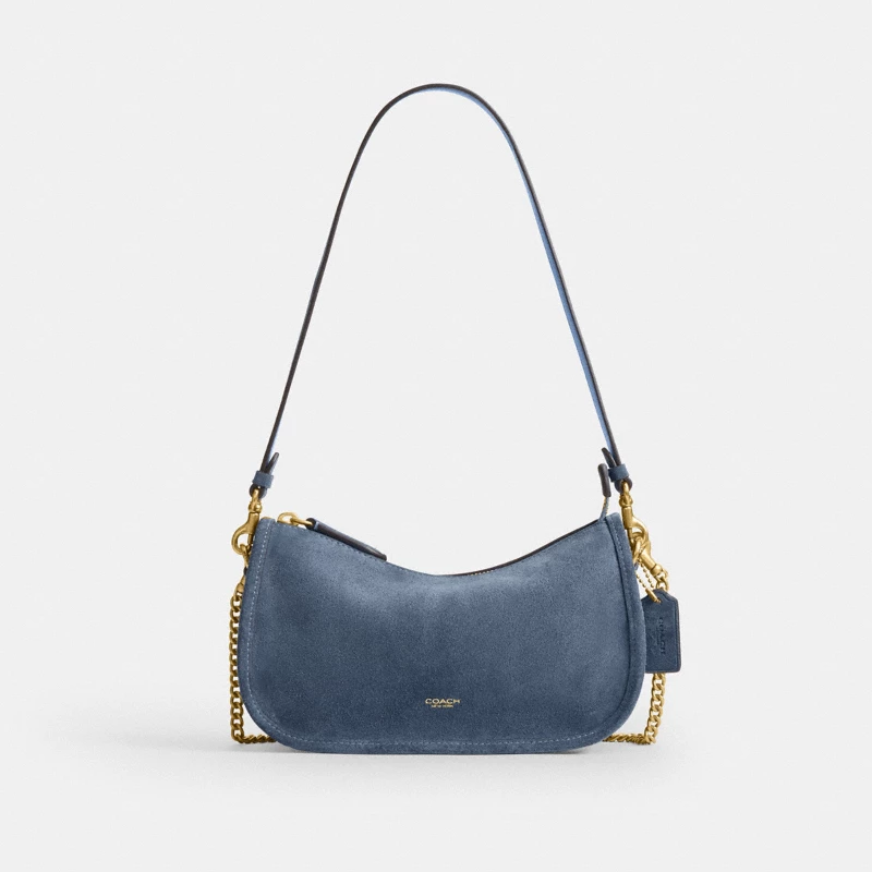 Coach Suede Waverly Bag navy blue suede 2025 new arrival authentic