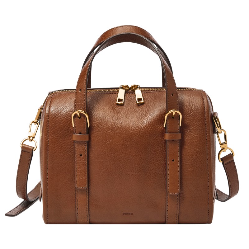 Fossil Carlie medium satchel tan caramel brown leather 2024