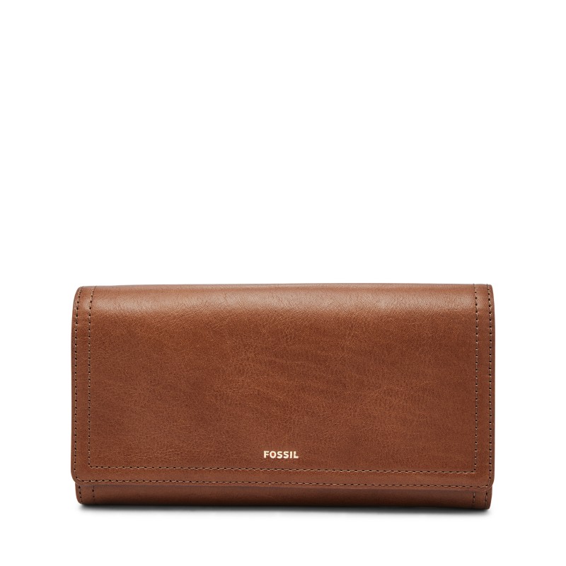Fossil Emma RFID leather clutch wallet tan brown women evening wedding 2024