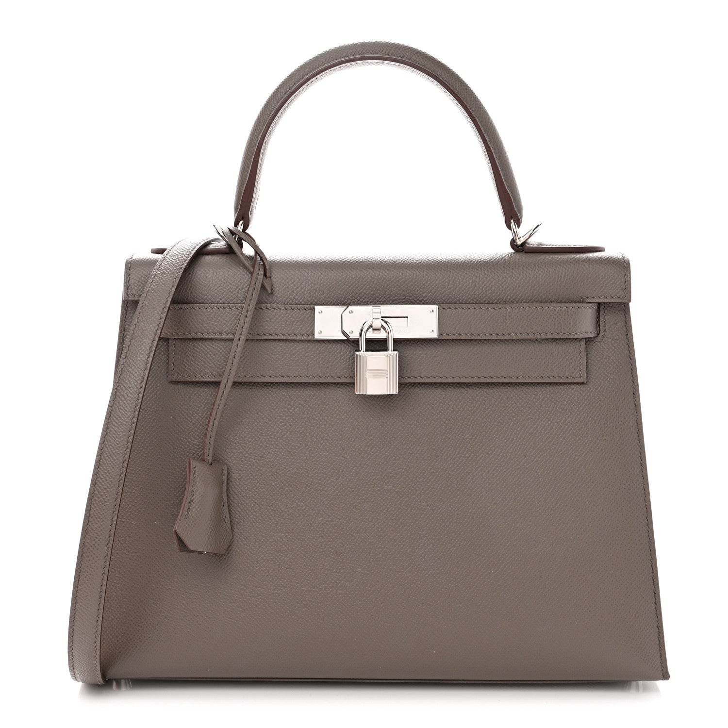 Hermes Kelly 28 Sellier structured rigid bag neutral palladium silver hardware