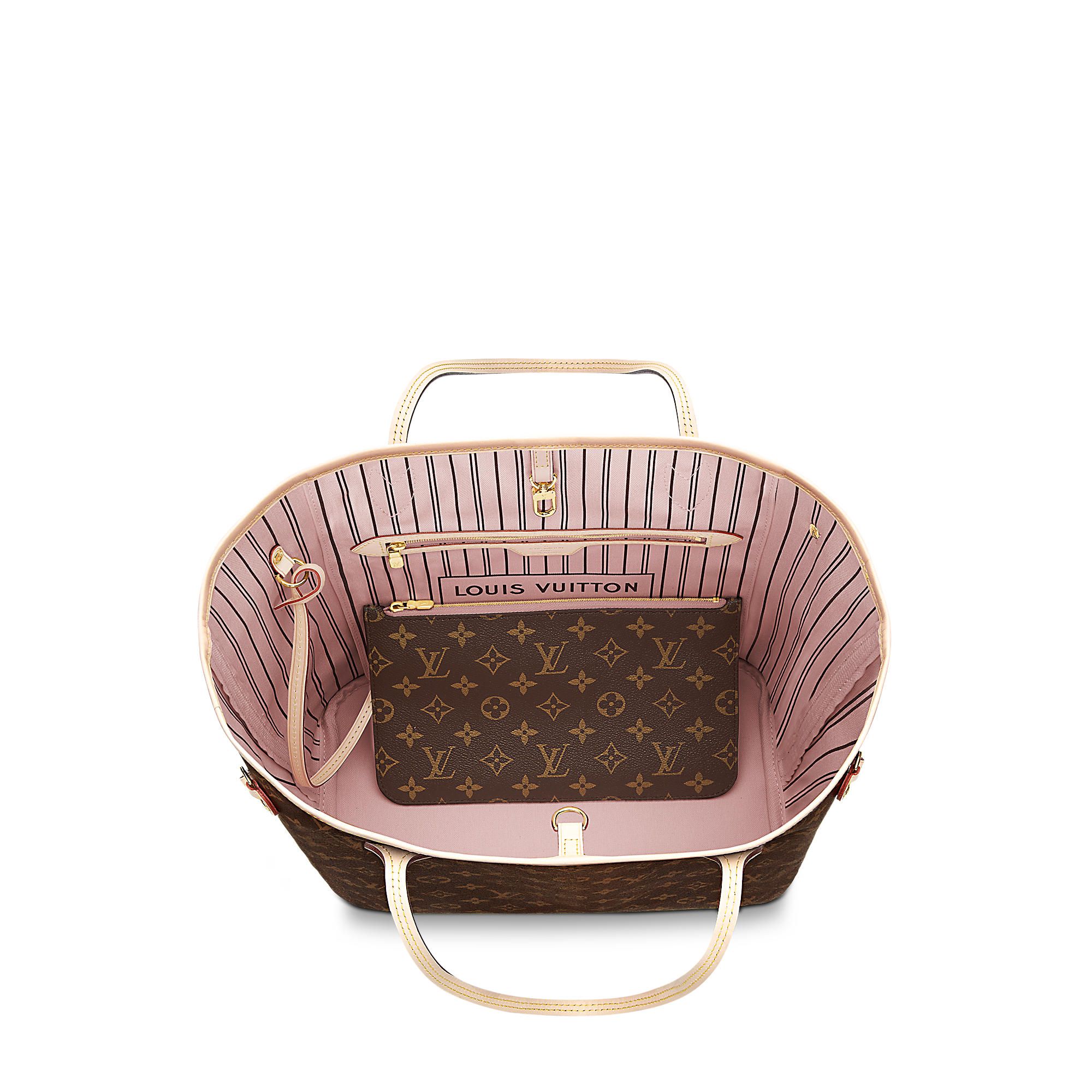 Louis Vuitton Neverfull MM monogram canvas rose ballerine interior 2024