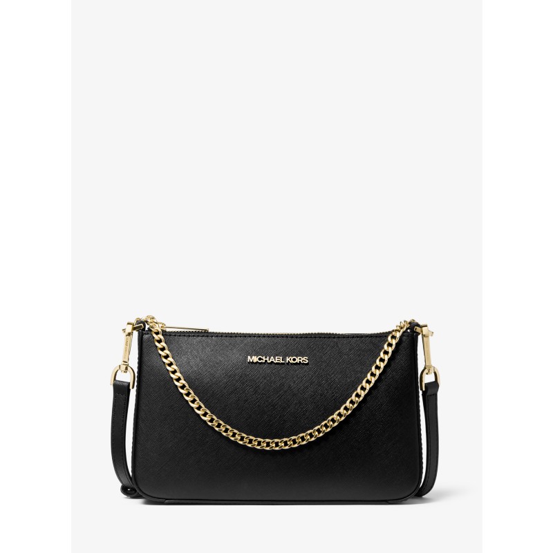 Michael Kors Jet Set small crossbody bag black saffiano leather gold MK logo hardware evening
