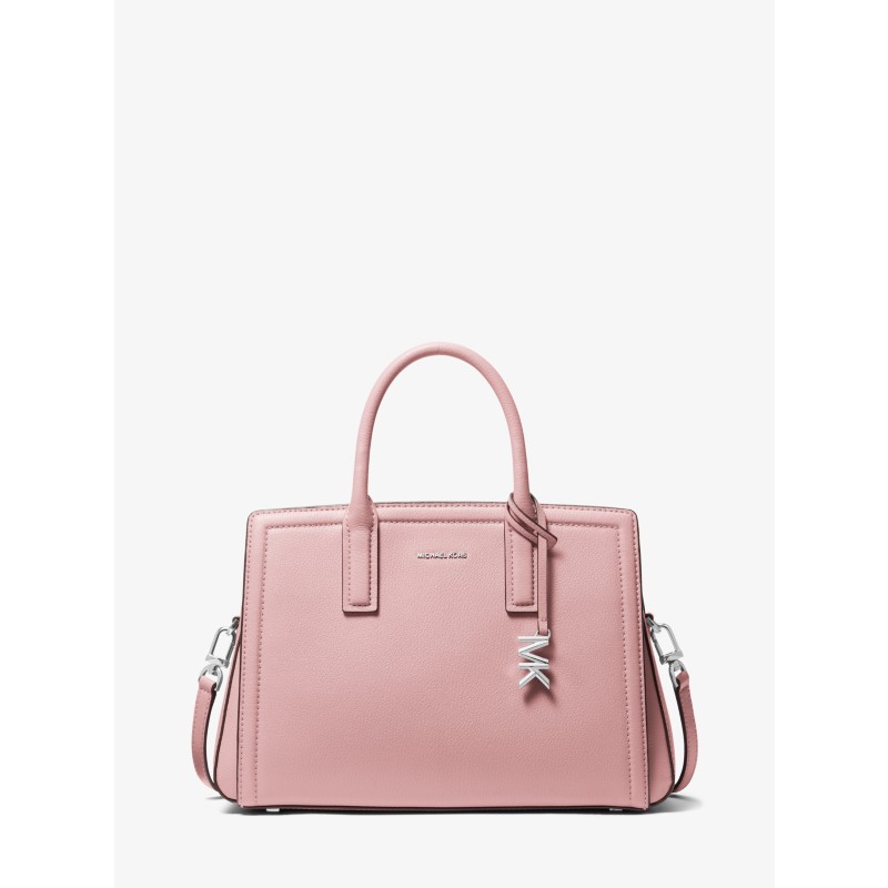 Michael Kors Laila Medium Heart Jewel Chain Satchel Bag gold chain pink