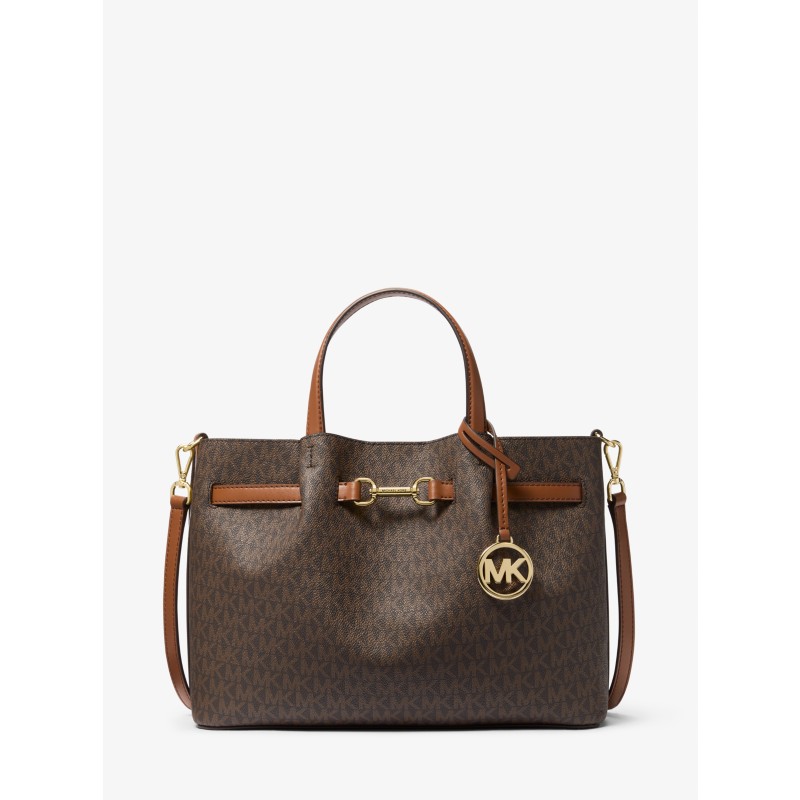 Michael Kors MK signature canvas leather tote brown authentic USA outlet