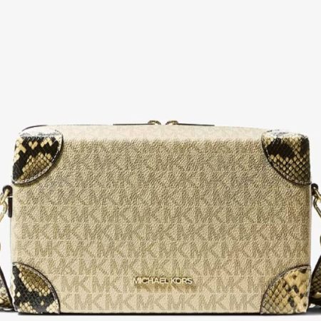 Michael Kors Jeanie Small Metallic Signature Logo and Snake Embossed Trunk Crossbody Bag