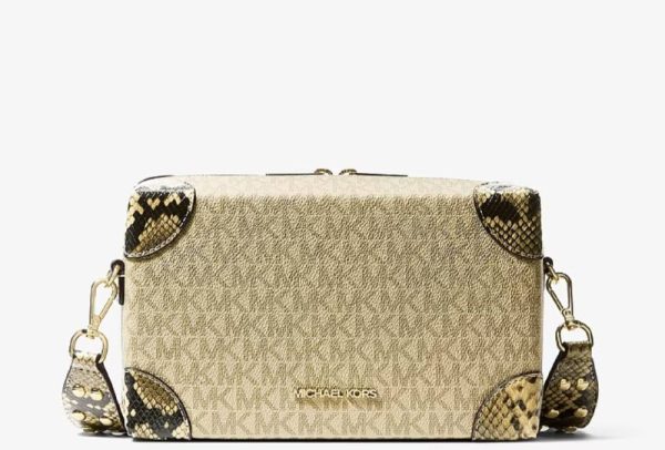 Michael Kors Jeanie Small Metallic Signature Logo and Snake Embossed Trunk Crossbody Bag