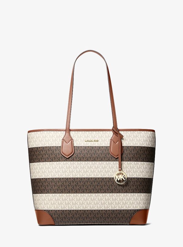 Michael Kors Eva Large Striped Signature Logo Tote Bag