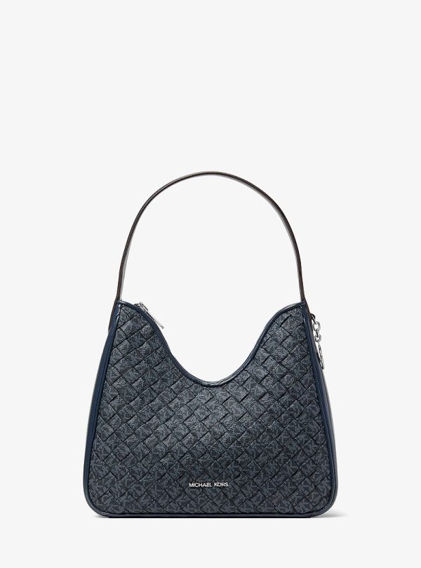 Michael Kors Nayla Small Woven Signature Logo Hobo Shoulder Bag