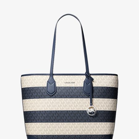 Michael Kors Eva Large Striped Signature Logo Tote Bag