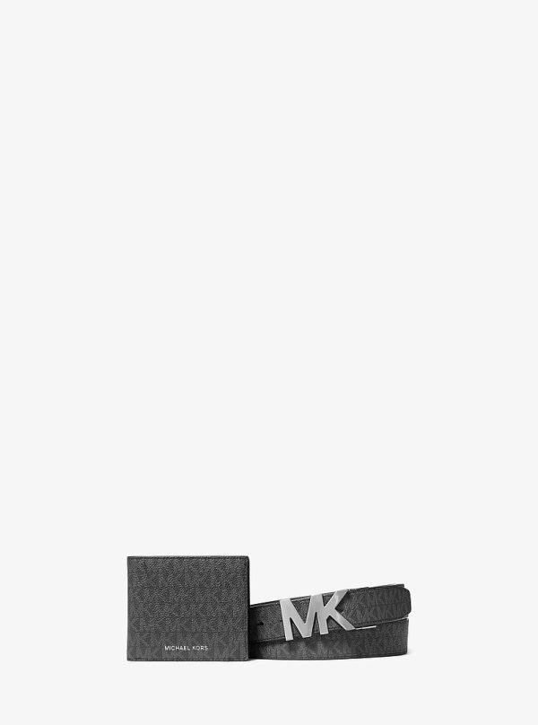 Michael Kors Signature Logo Wallet and Reversible Belt Gift Set