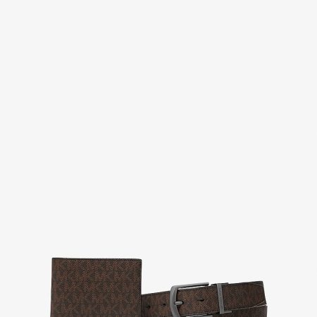 Michael Kors Signature Logo Billfold Wallet and Belt Gift Set