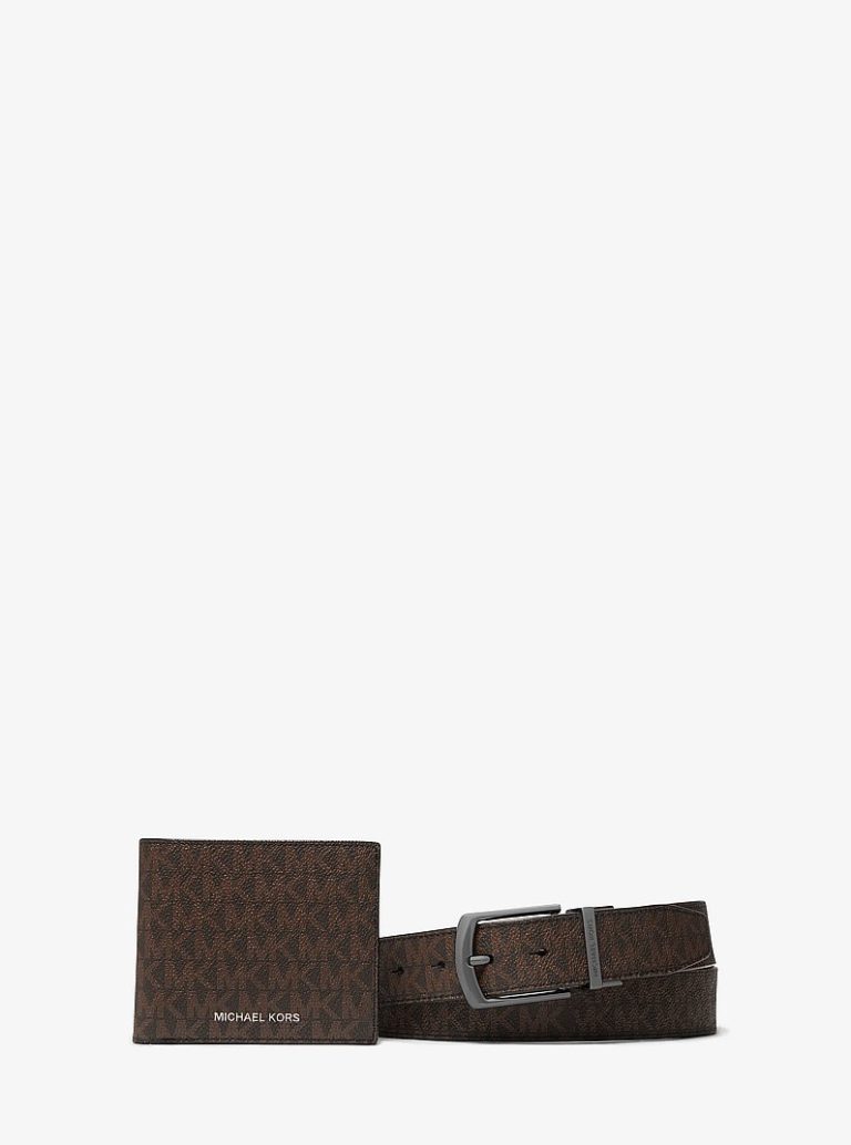 Michael Kors Signature Logo Wallet and Belt Gift Set