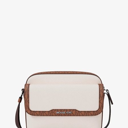 Michael Kors Cooper Medium Pebbled Leather and Signature Logo Camera Crossbody Bag