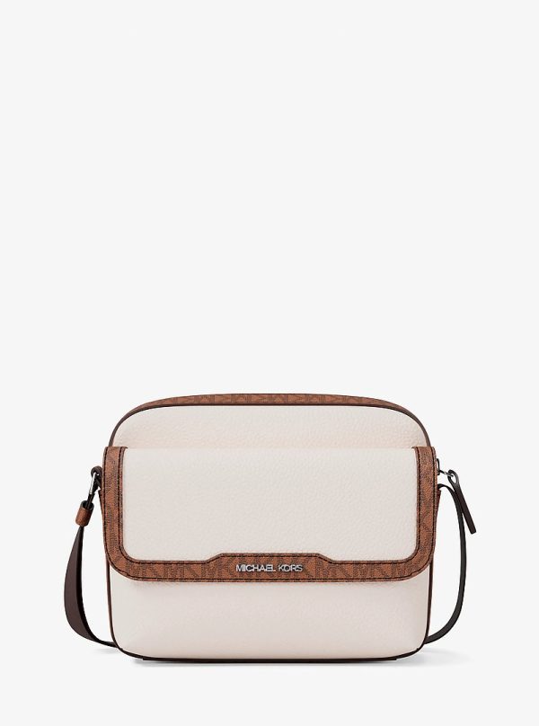 Michael Kors Cooper Medium Pebbled Leather and Signature Logo Camera Crossbody Bag