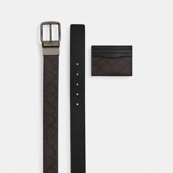 Coach Boxed Card Case And Belt Set In Signature Canvas