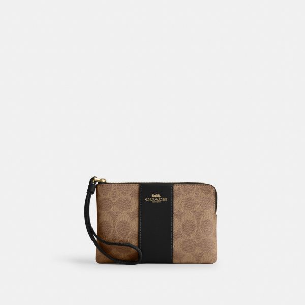 Coach Corner Zip Wristlet In Signature Canvas With Stripe