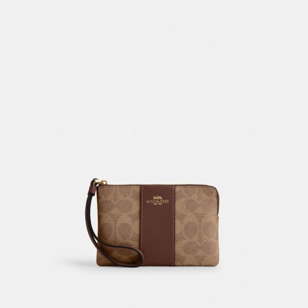 Coach Corner Zip Wristlet In Signature Canvas With Stripe