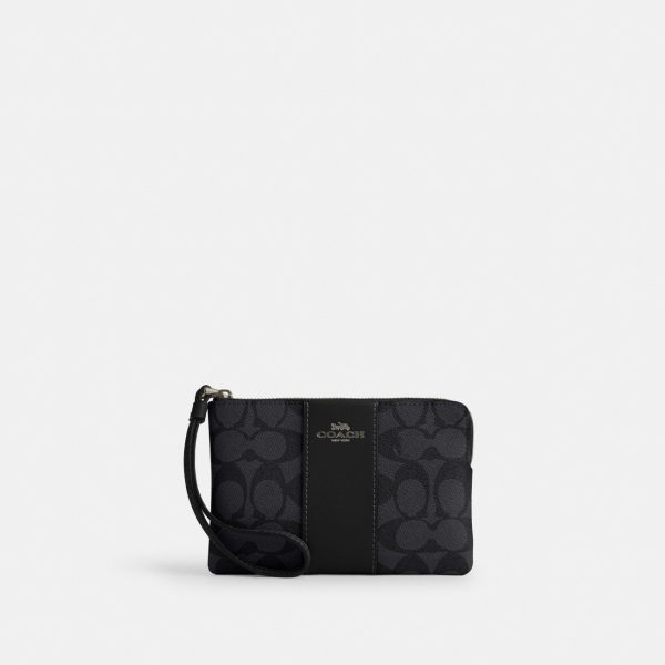 Coach Corner Zip Wristlet In Signature Canvas With Stripe