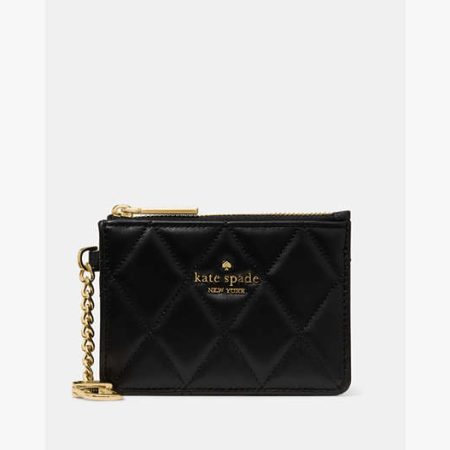 Kate Spade Key Ring Card Holder Quilted Leather Black - Preorder