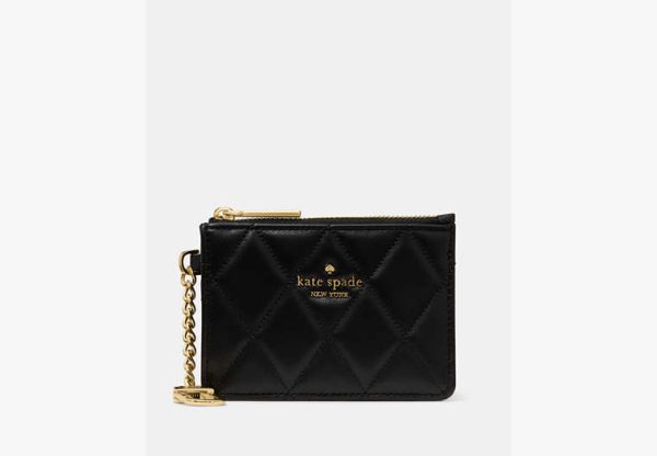 Kate Spade Key Ring Card Holder Quilted Leather Black - Preorder